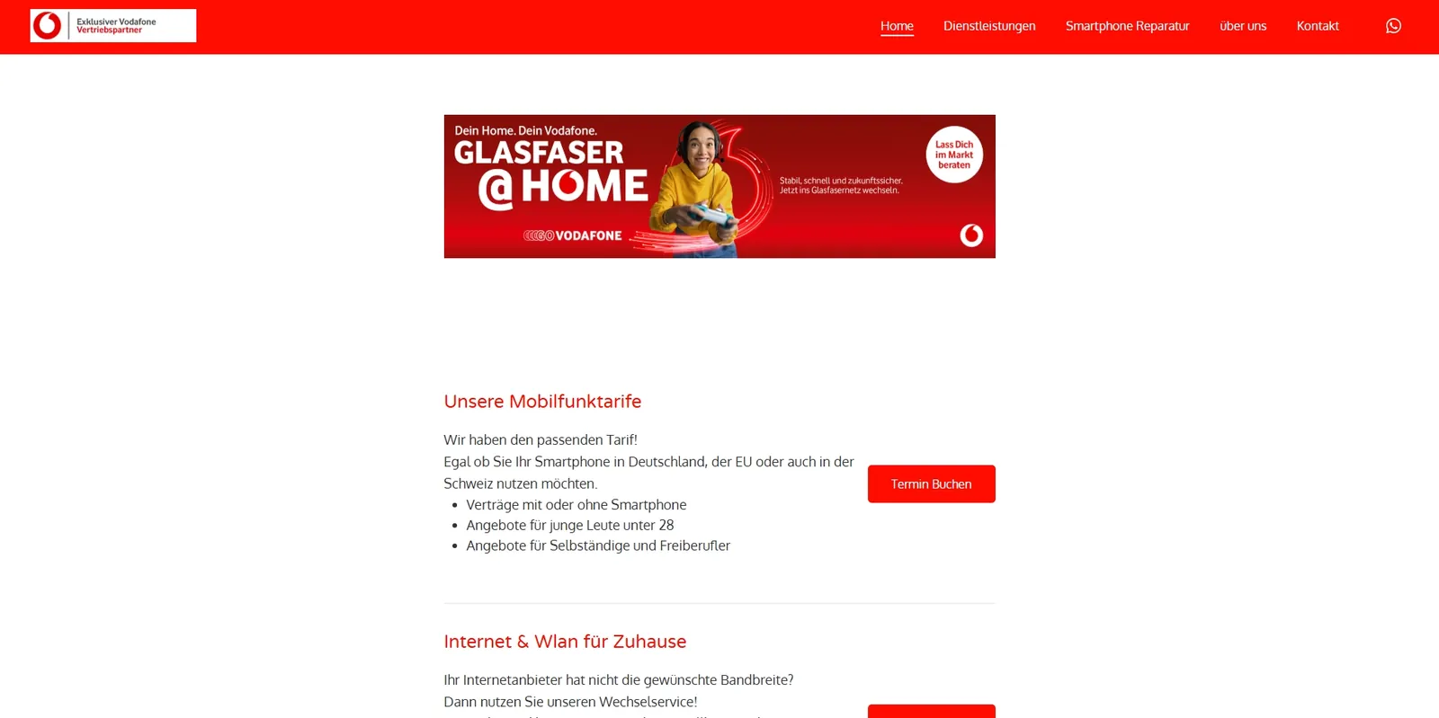 Alte Website von Vodafone Fachcenter Müllheim, Startseite am Desktop