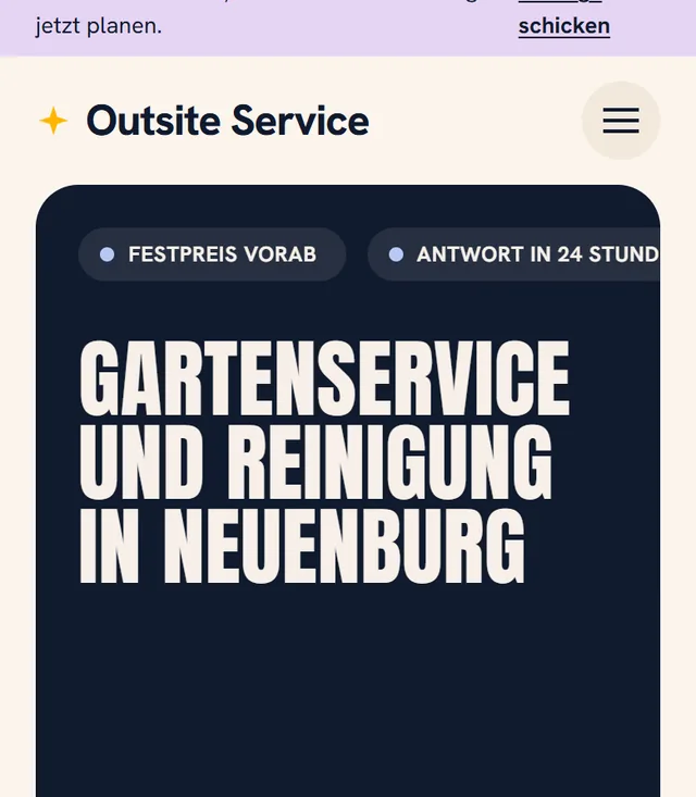 Website von Outsite Service auf dem Handy, Gartenservice und Reinigung im Markgräflerland